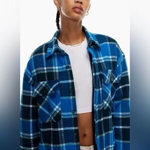 Aritzia TNA Oversized Blue Long Sleeve Flannel Organic Cotton